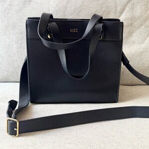 Mark & Graham Essential Leather Tote Navy Monogram MEZ